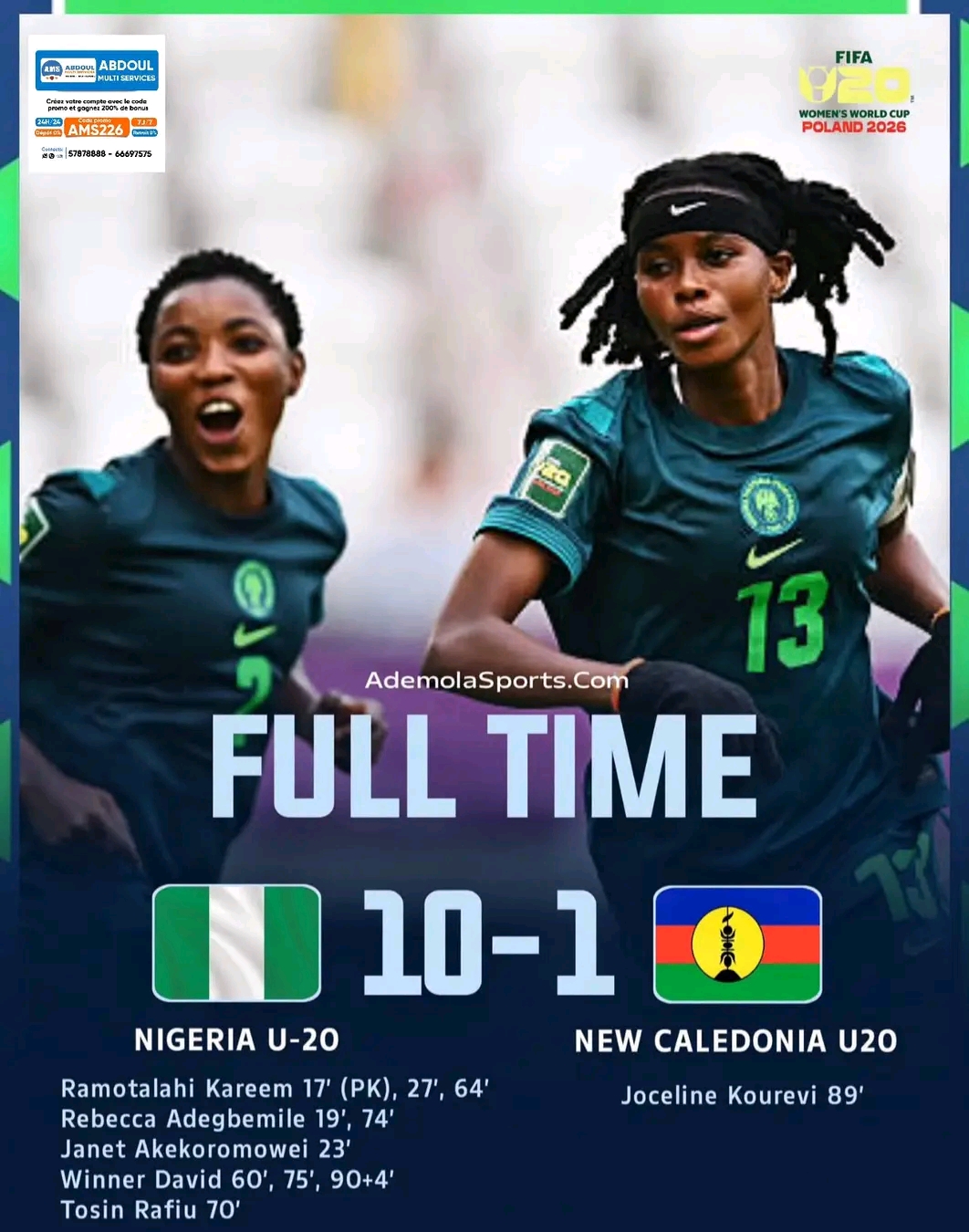 Mondial Féminin U20 : le Nigeria écrase la Nouvelle-Calédonie (10-1) et sauve l'honneur de l'Afrique